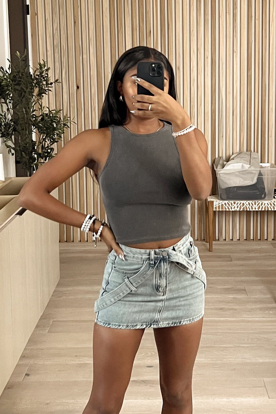 Skim Ribbed Tank Top (Charcoal Grey)