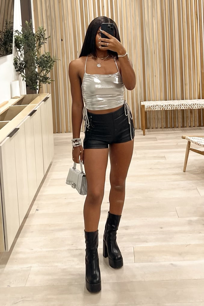 Natalia Metallic Scrunch Top (Silver)