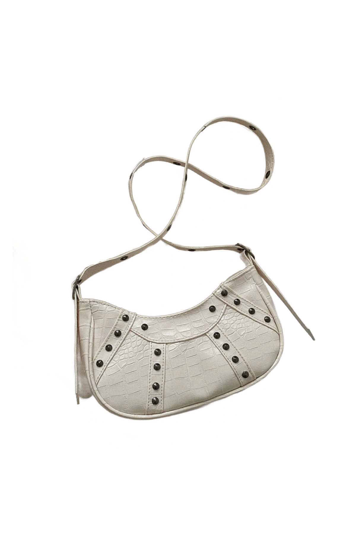 Runaway Studded Hobo Bag (Ivory White)