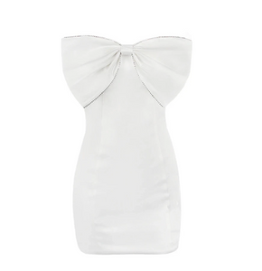 Front Bow Satin Mini Dress (White)