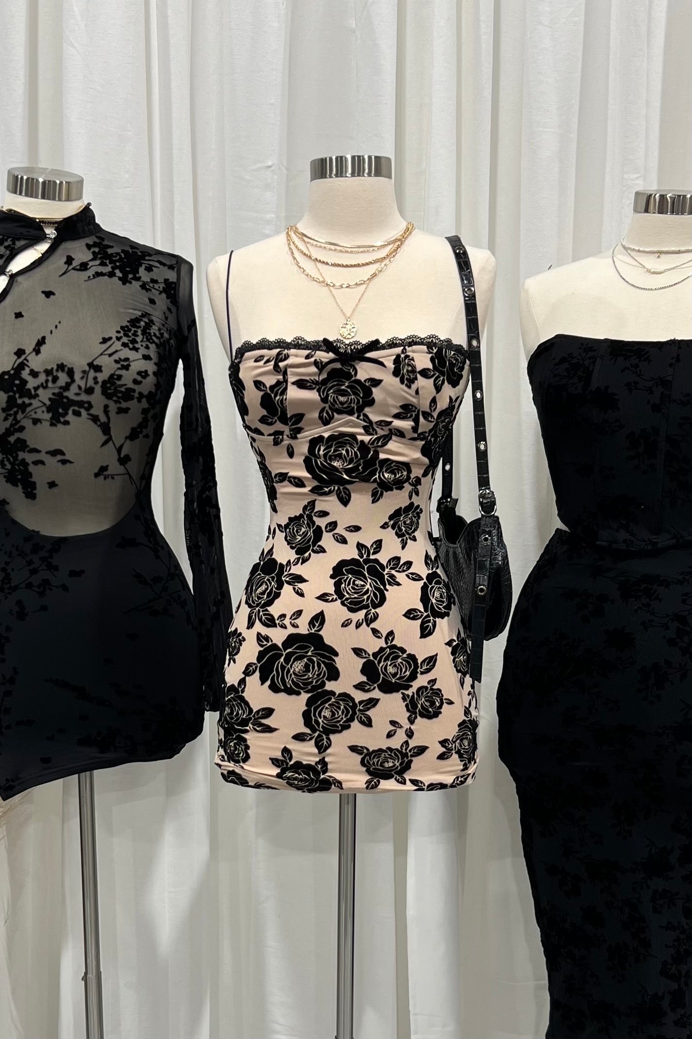 Uma Floral Mesh Dress (Beige/Black)
