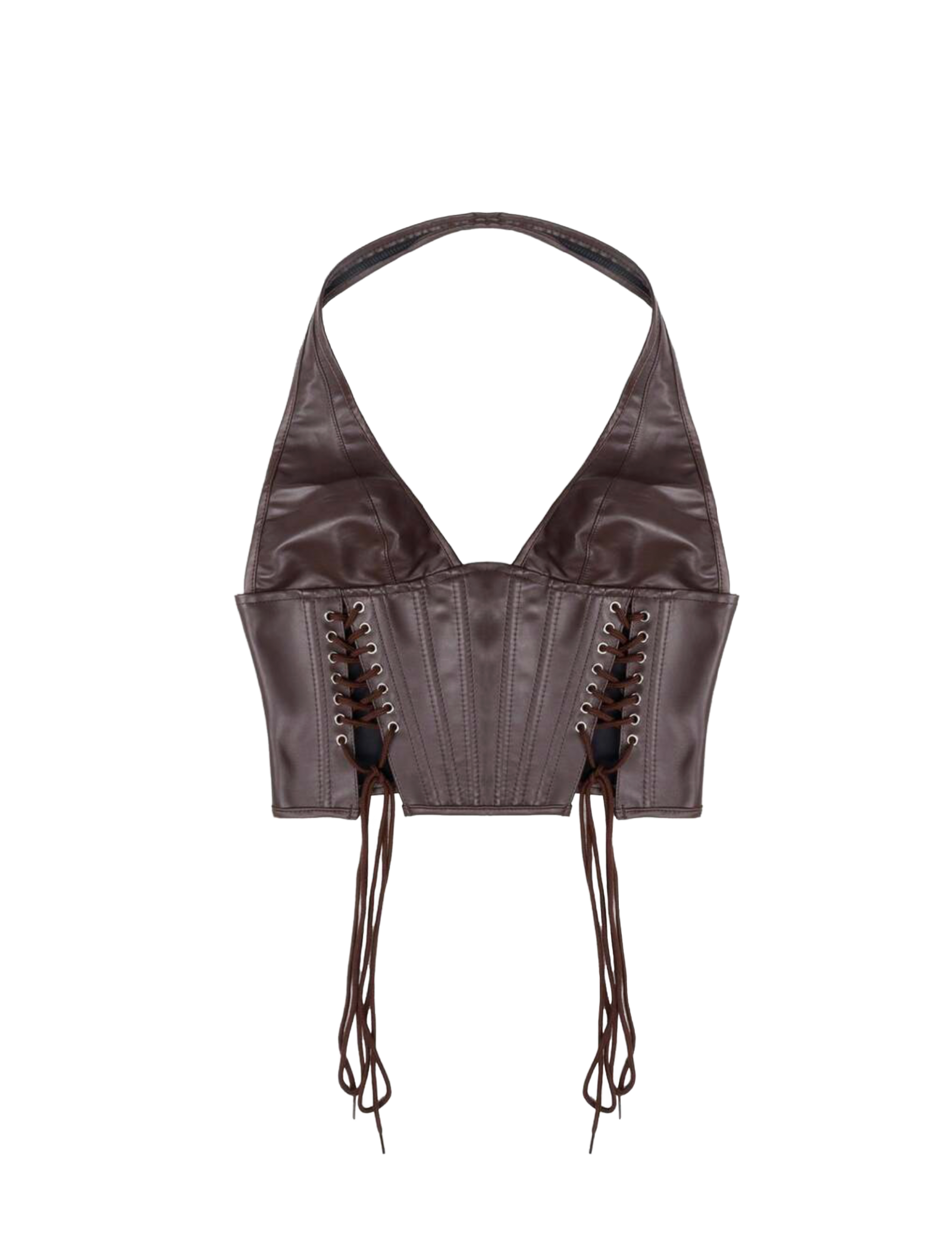 Vague Leather Halter Top (Dark Brown)