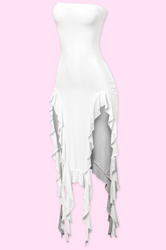 Raja Midi Ruffle Dress (Off White)