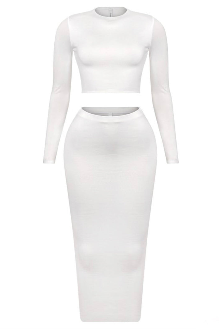 Harlin Long Sleeve Maxi Skirt Set (Off White)