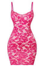 Load image into Gallery viewer, Noir Sheer Lace Mini Dress (Fuchsia Pink)