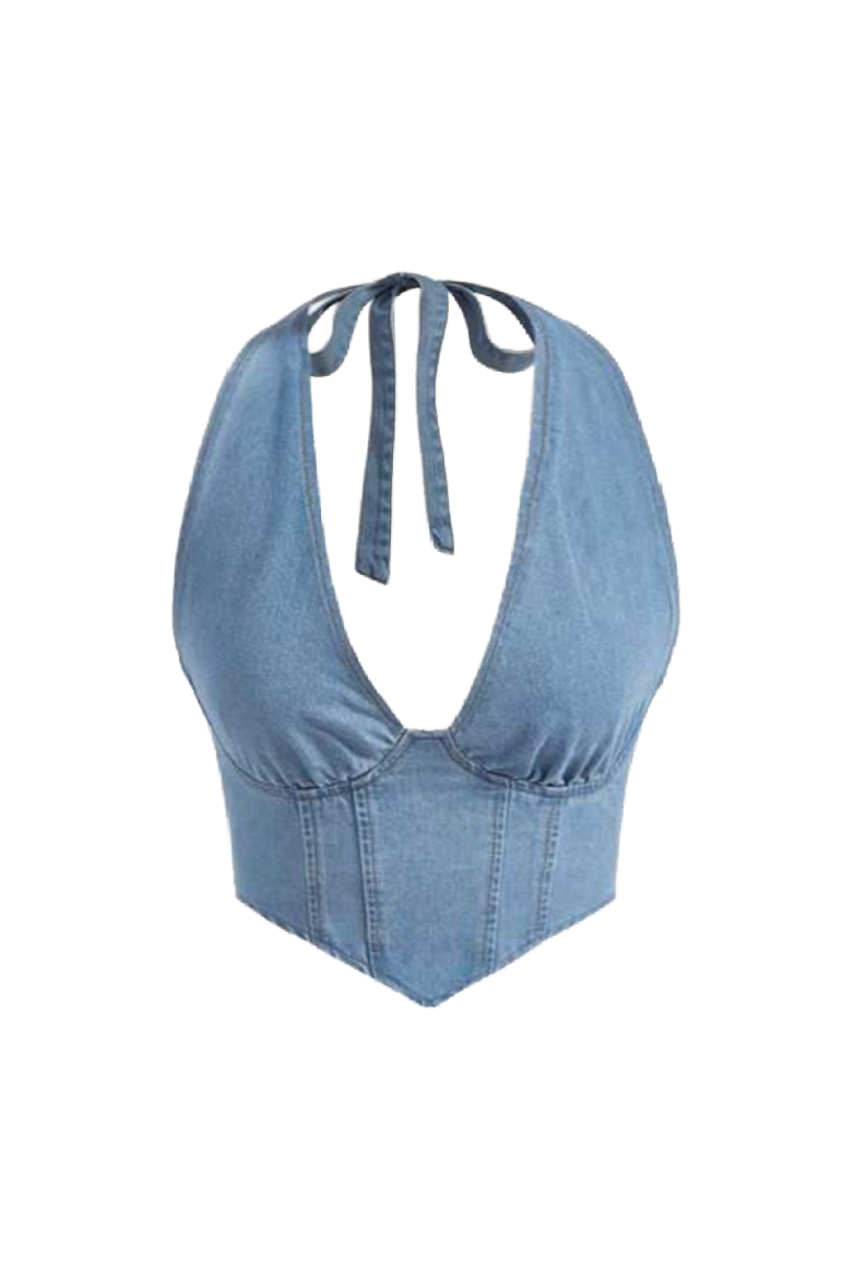 Hex Denim Halter Top (Blue Denim)