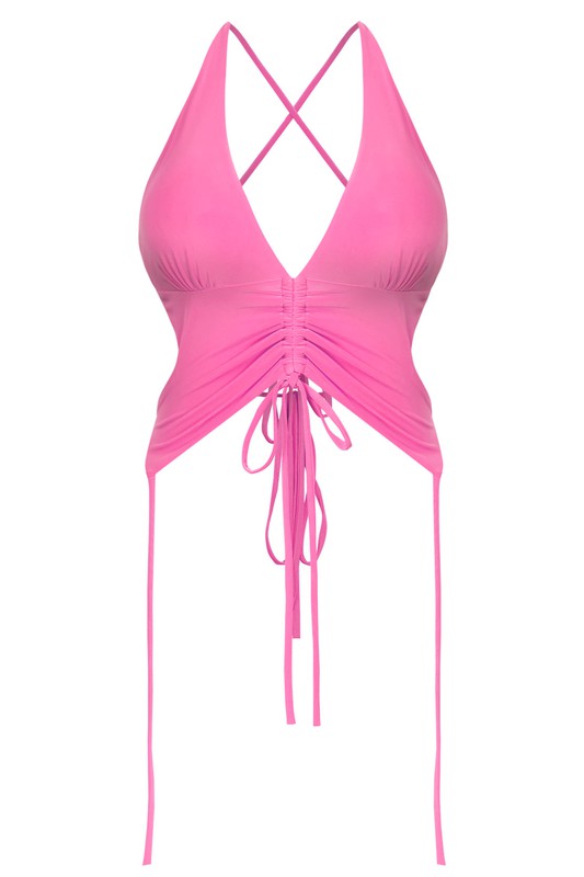 Geneva Open Back Halter Top (Hot Pink)