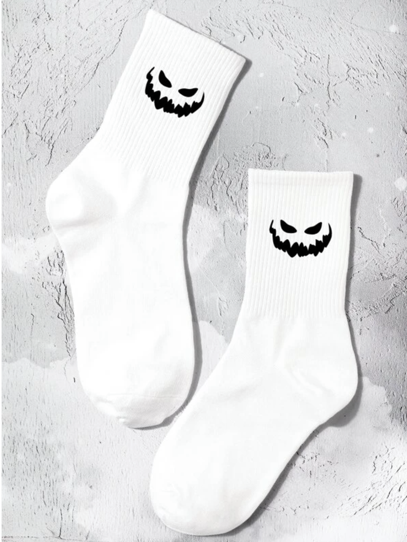 Spooky Face Socks (White)