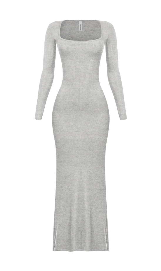 Kourtney Long Sleeve Ribbed Maxi Dress (Heather Grey)