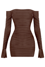 Load image into Gallery viewer, Vivienne L/S Ruched Dress (Brown)