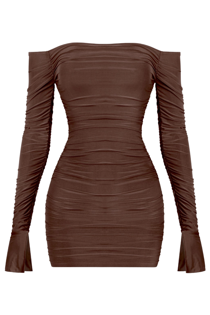 Vivienne L/S Ruched Dress (Brown)