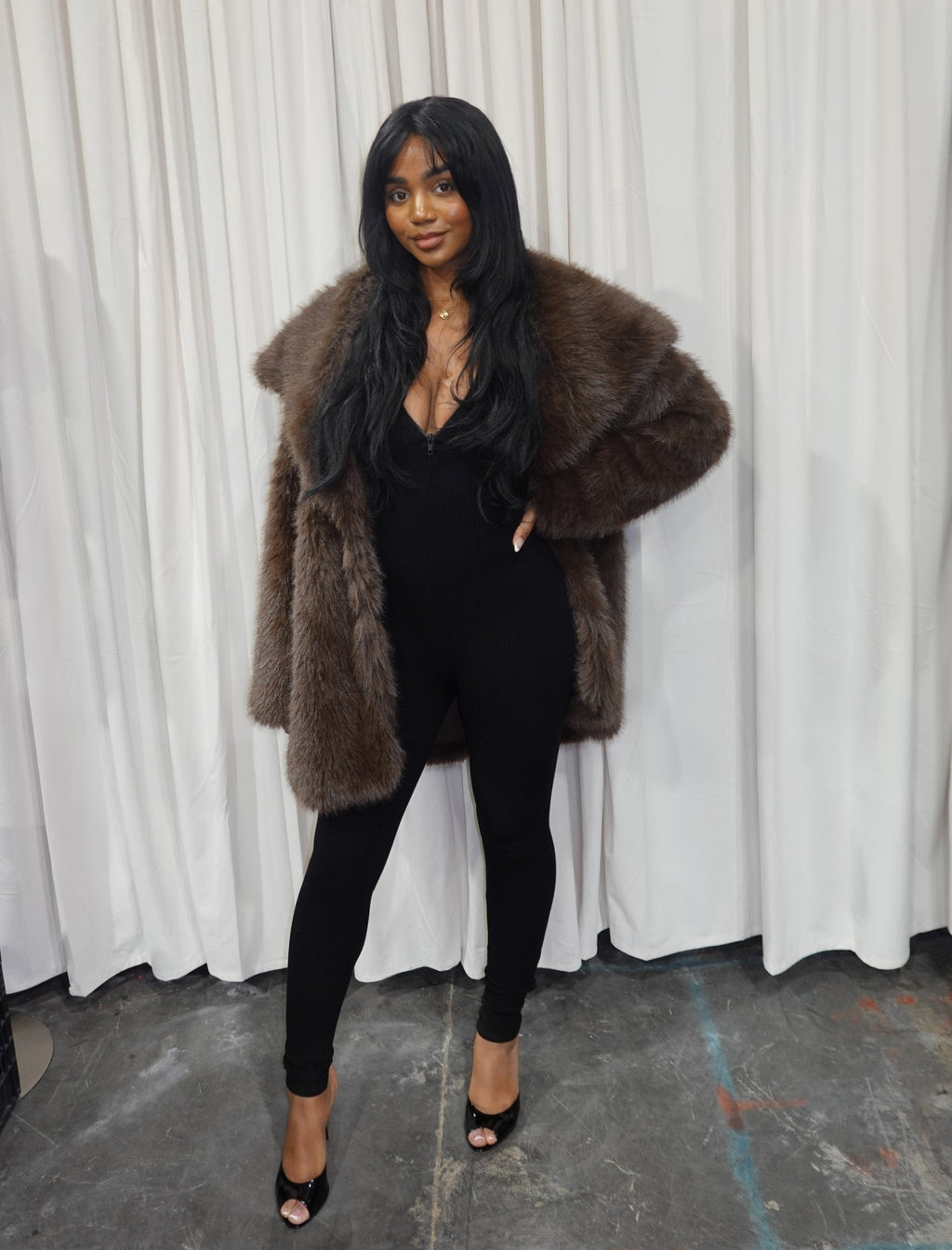 Daya Fur Trench Coat (Brown)