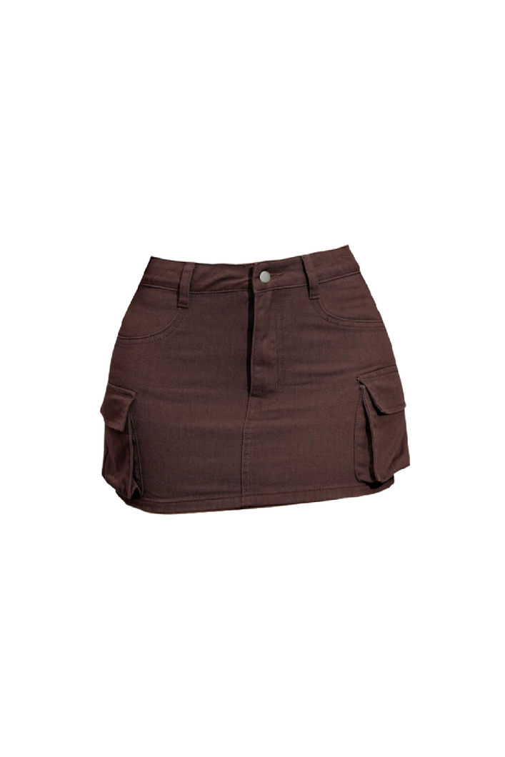 Raisa Cargo Mini Skirt (Chocolate Brown)
