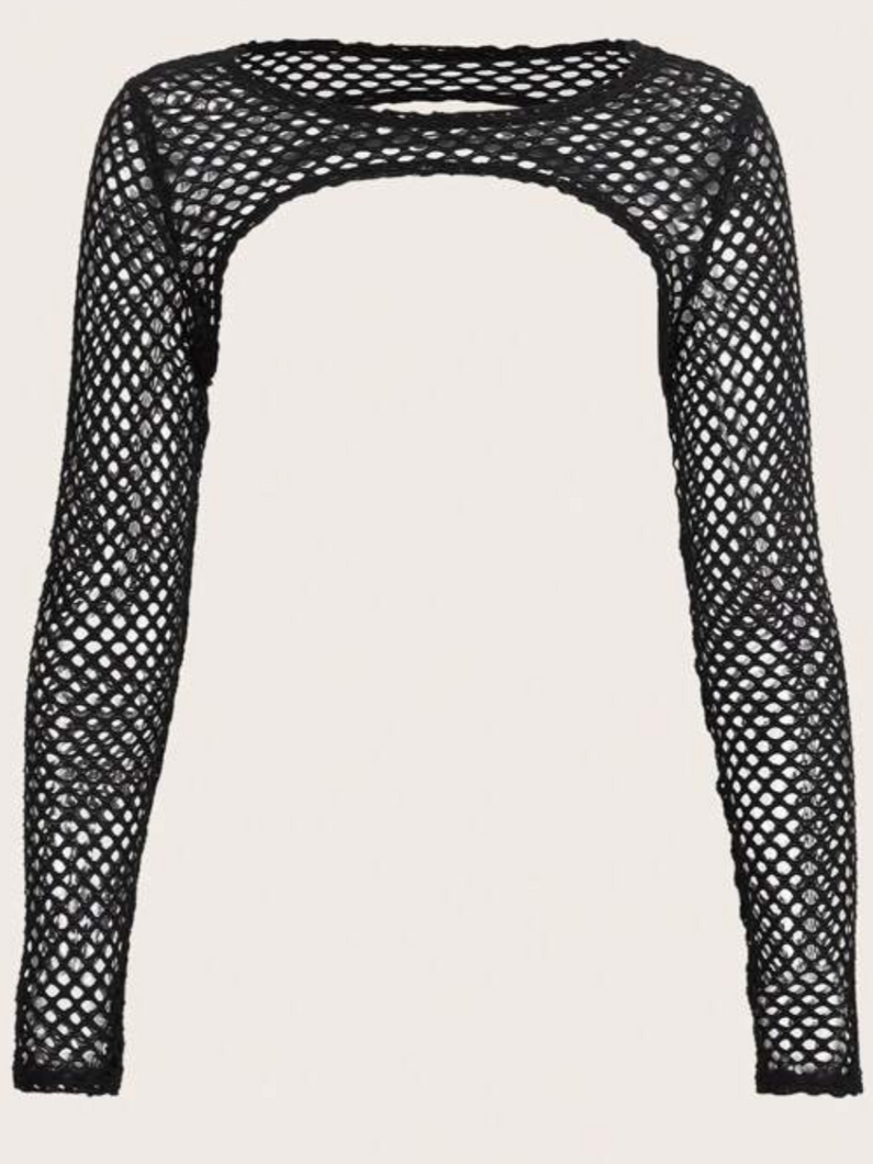 Bay Long Sleeve fishnet Shrug (Black)