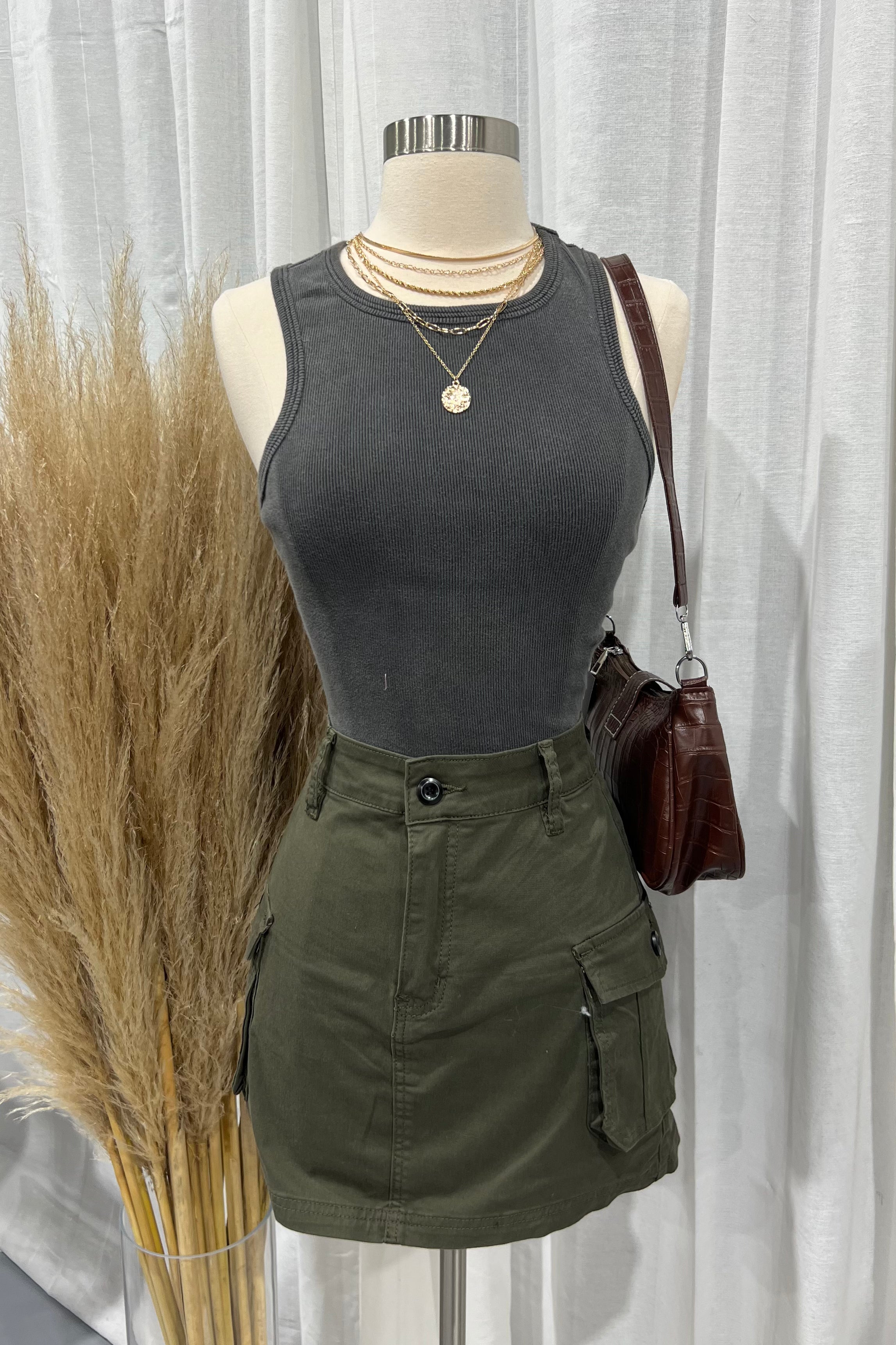 Skim Ribbed Tank Top (Charcoal Grey)