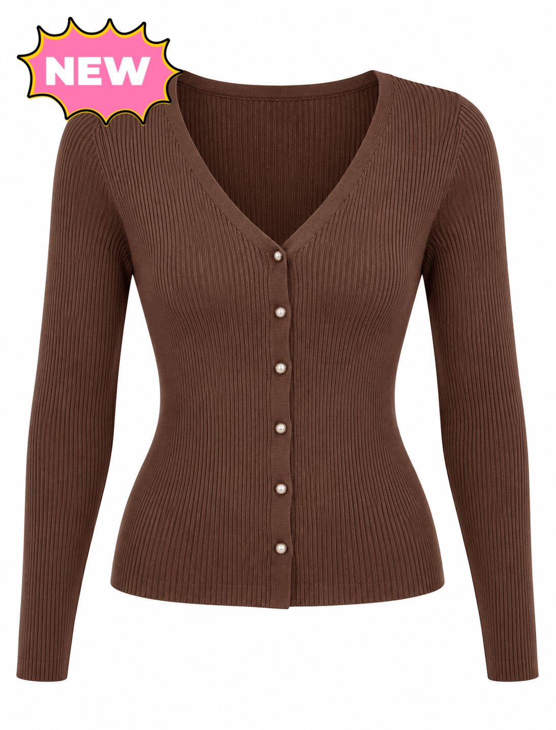Velma V Neck Button Up Top (Brown)