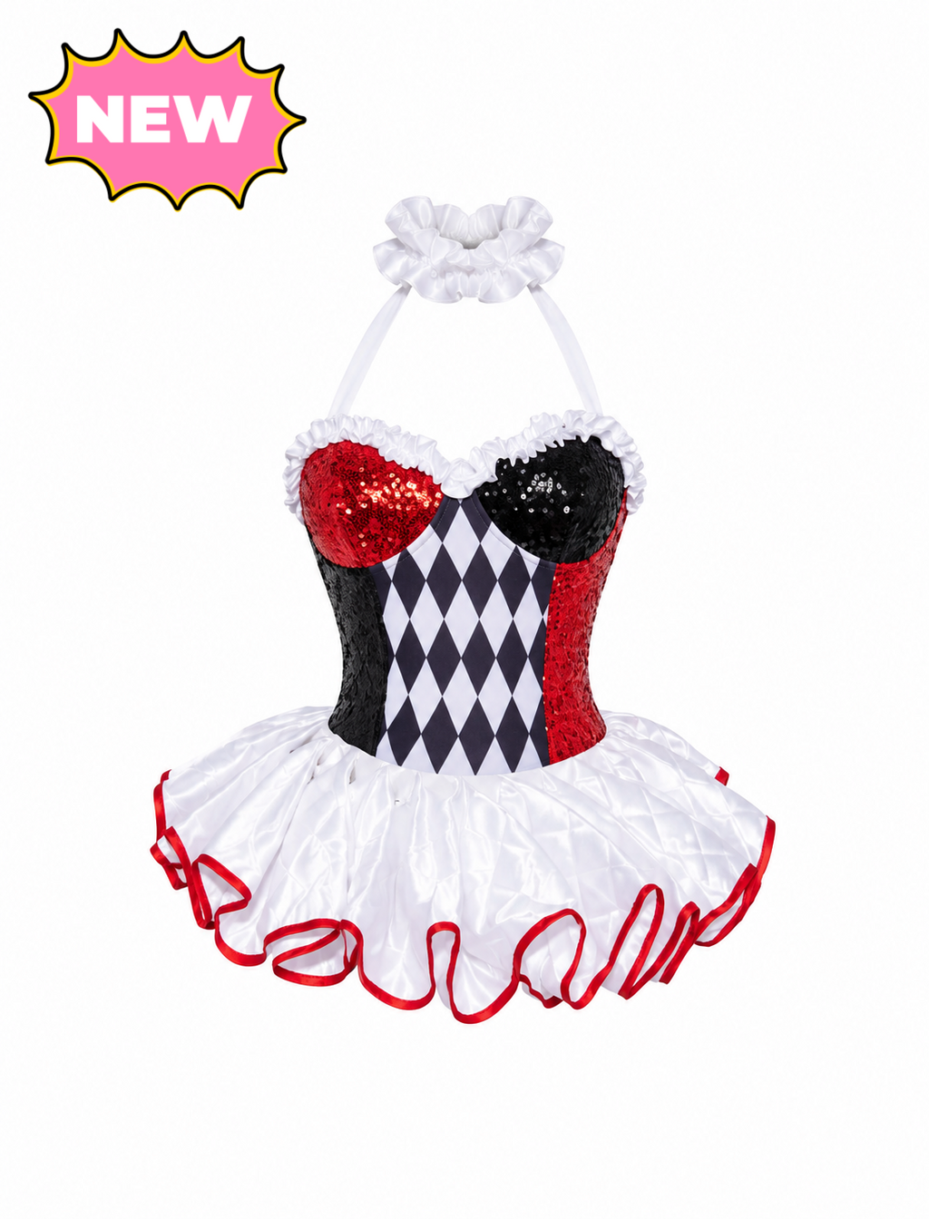 Queen Of Hearts Clown Costume (White Multi)