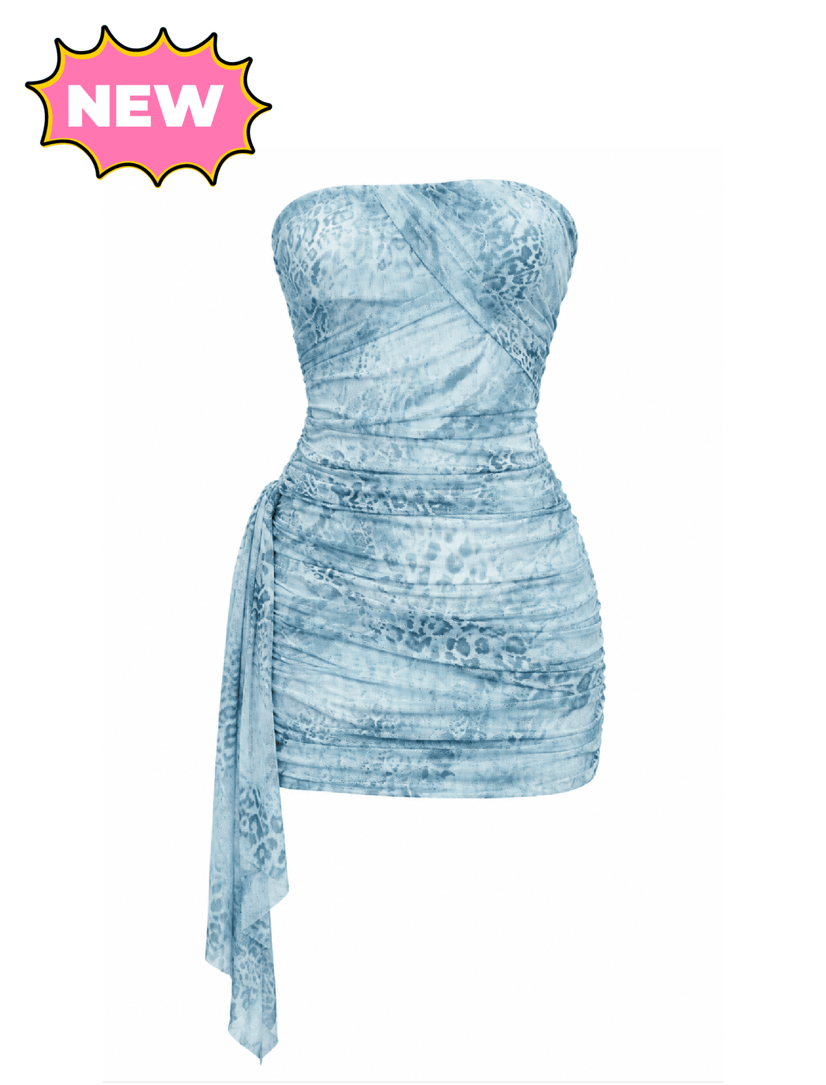 Lulu Strapless Mesh Mini Dress (Blue Multi)