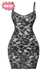 Noir Sheer Lace Mini Dress (Black)