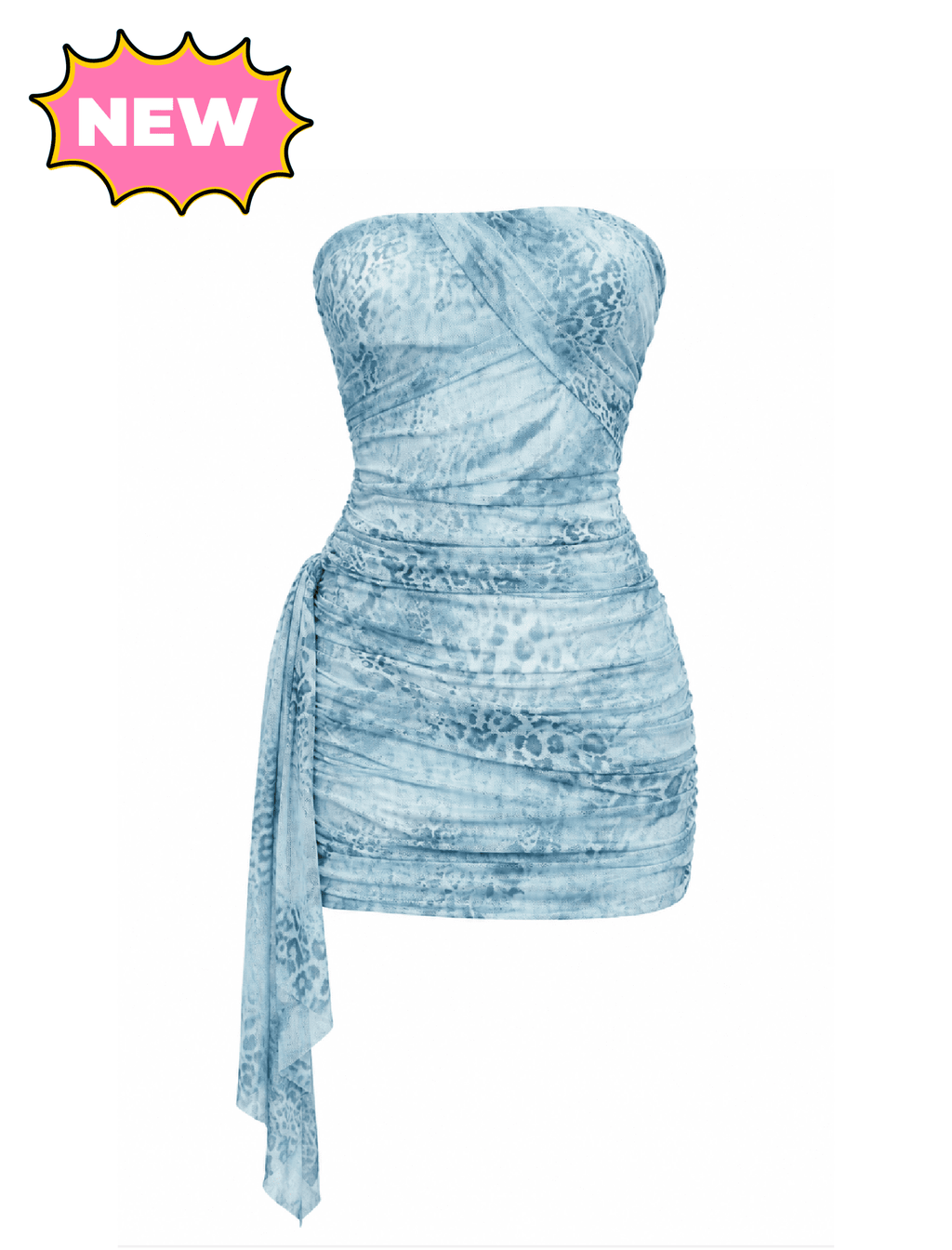 Lulu Strapless Mesh Mini Dress (Blue Multi)