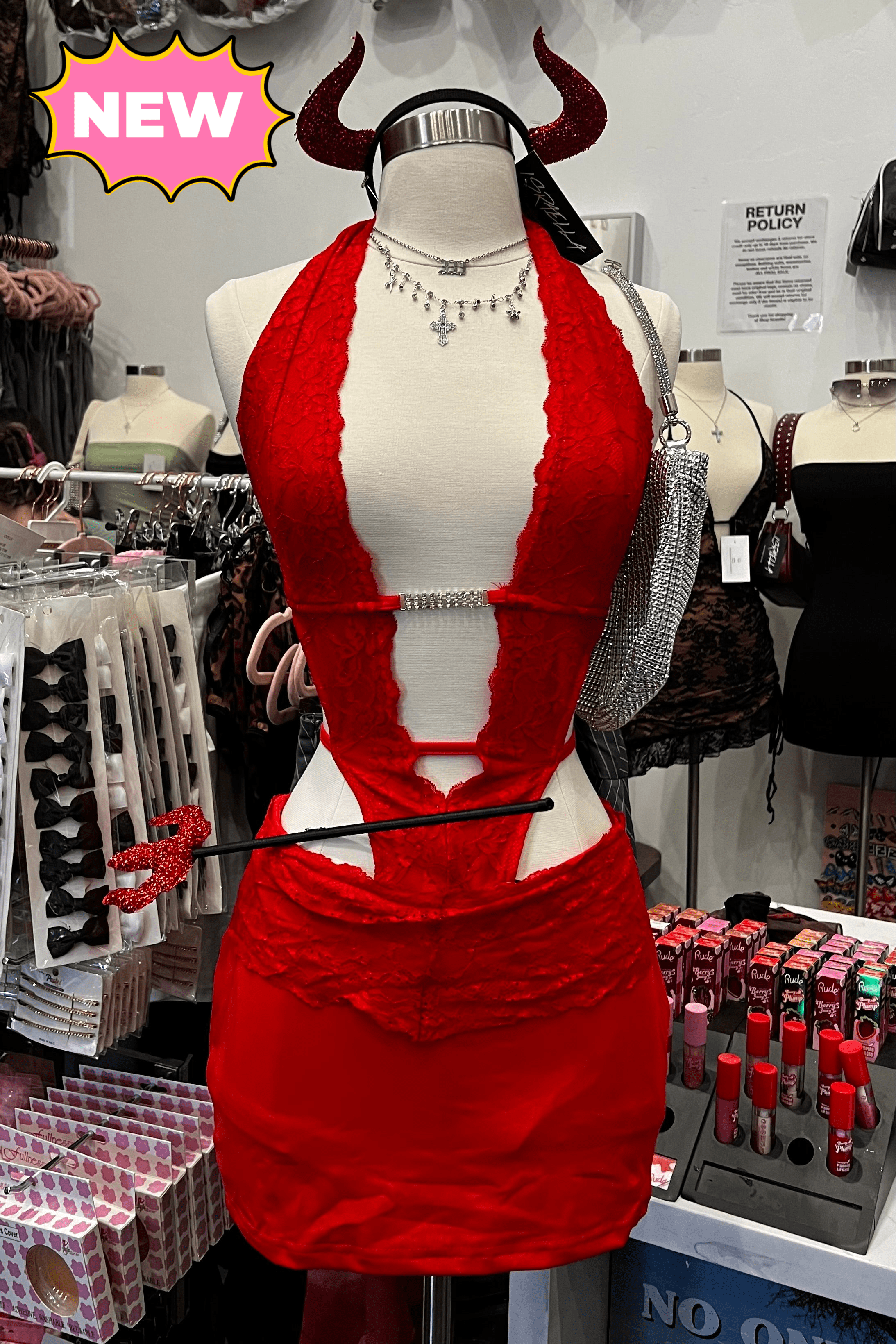 Inaya Deep V Mini Dress (Red)