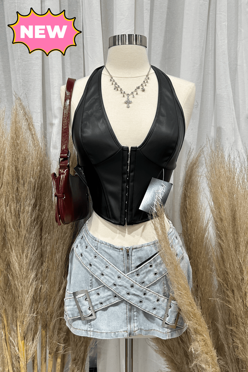 Ray Leather Halter Top (Black)