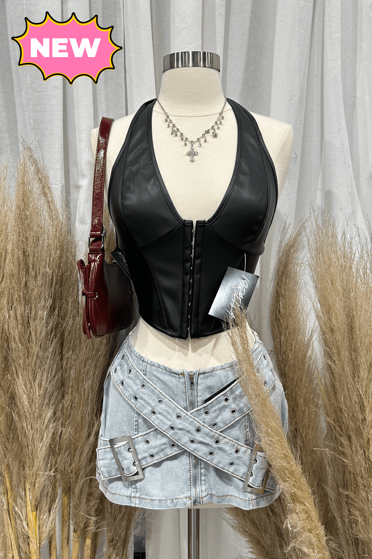 Ray Leather Halter Top (Black)