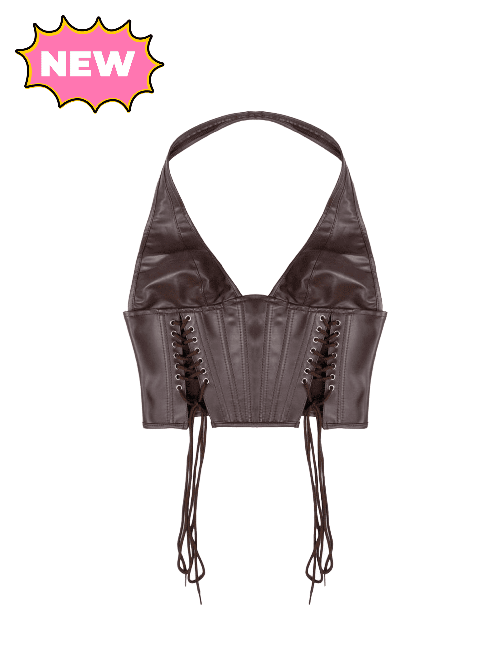 Vague Leather Halter Top (Dark Brown)