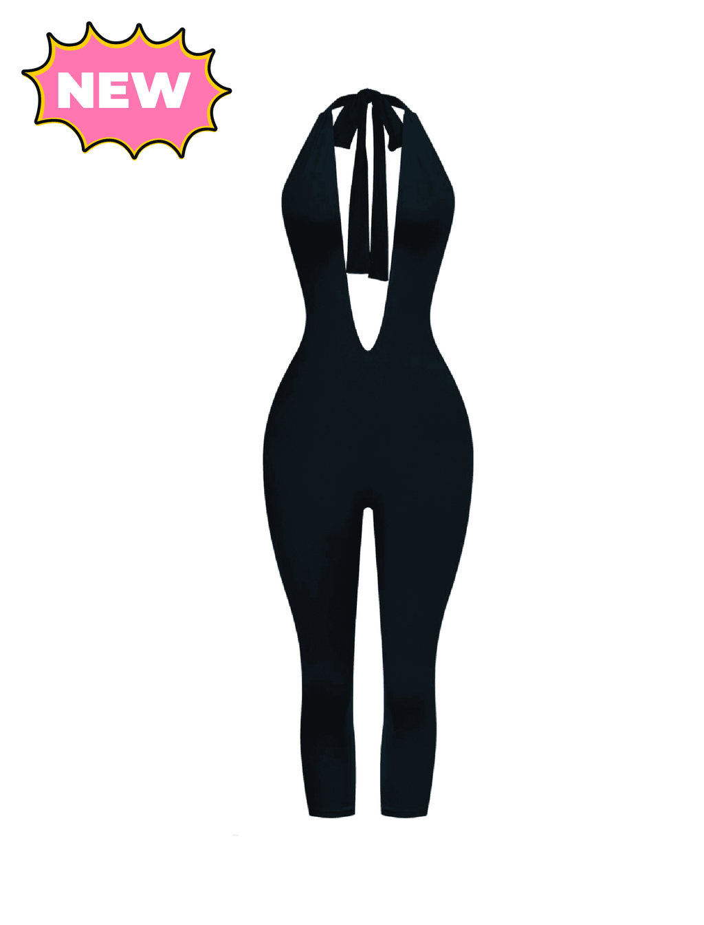 Naylani Deep V Halter Jumpsuit (Black)