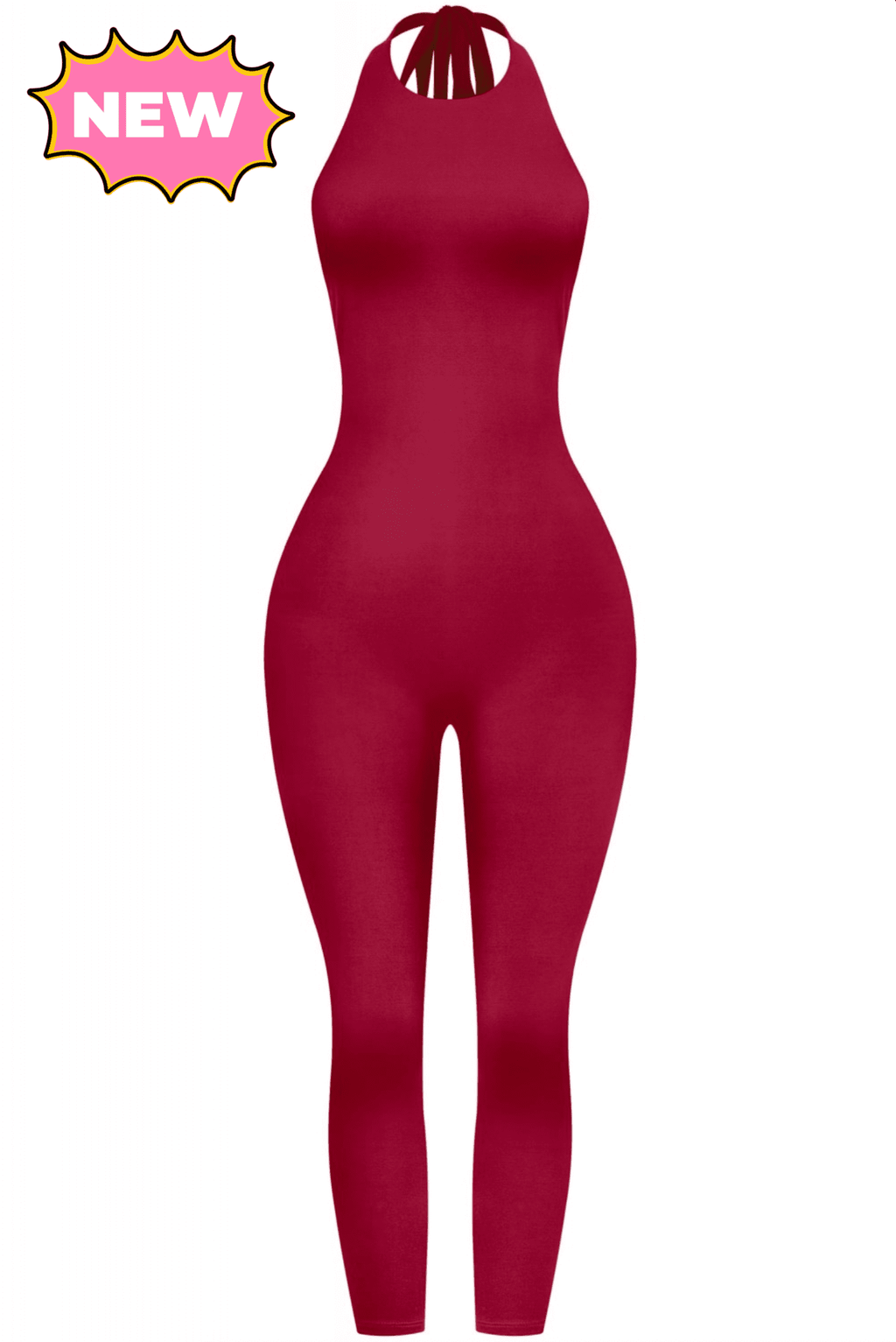 Yasmin Halter Jumpsuit (Burgundy Red)