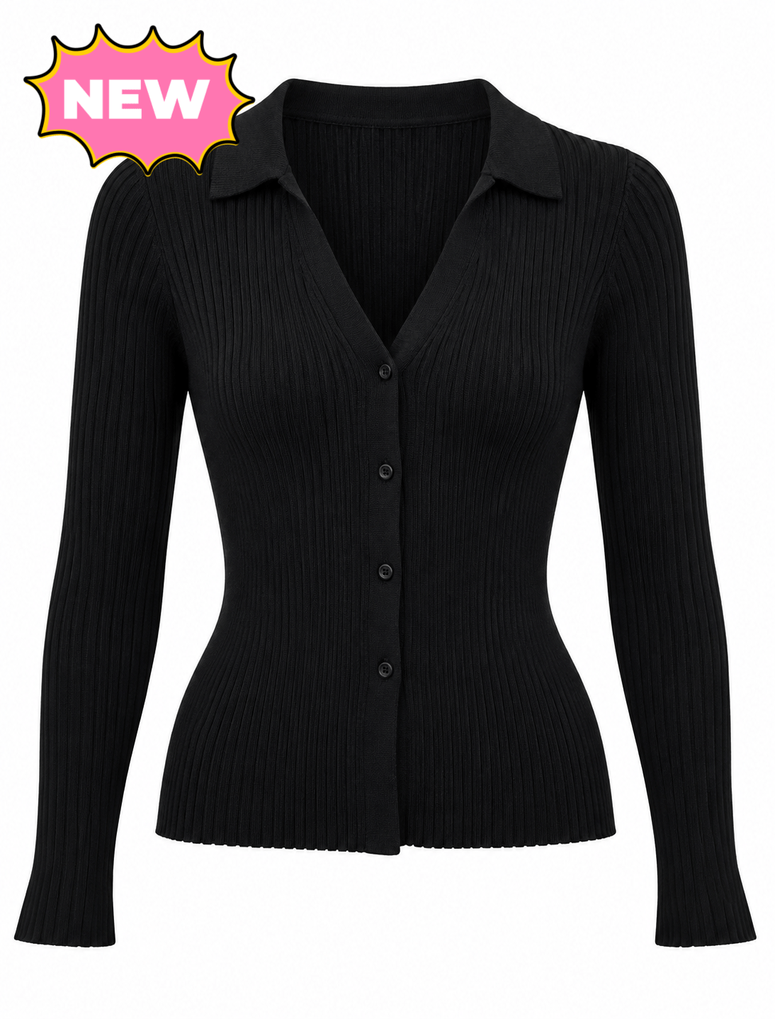 Manda Button Up Long Sleeve Top (Black)