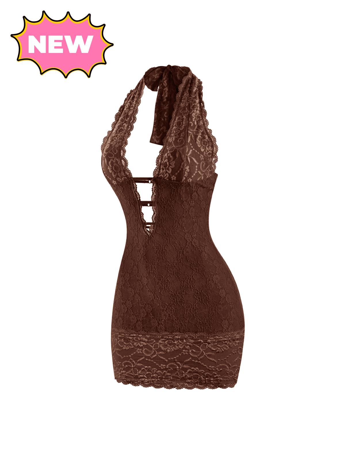 Esther Lace Mini Dress (Brown)