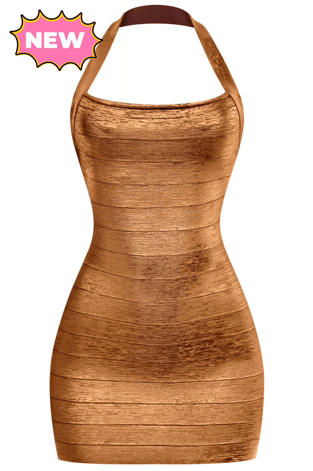 Cierra Metallic Bandage Dress (Bronze Brown)