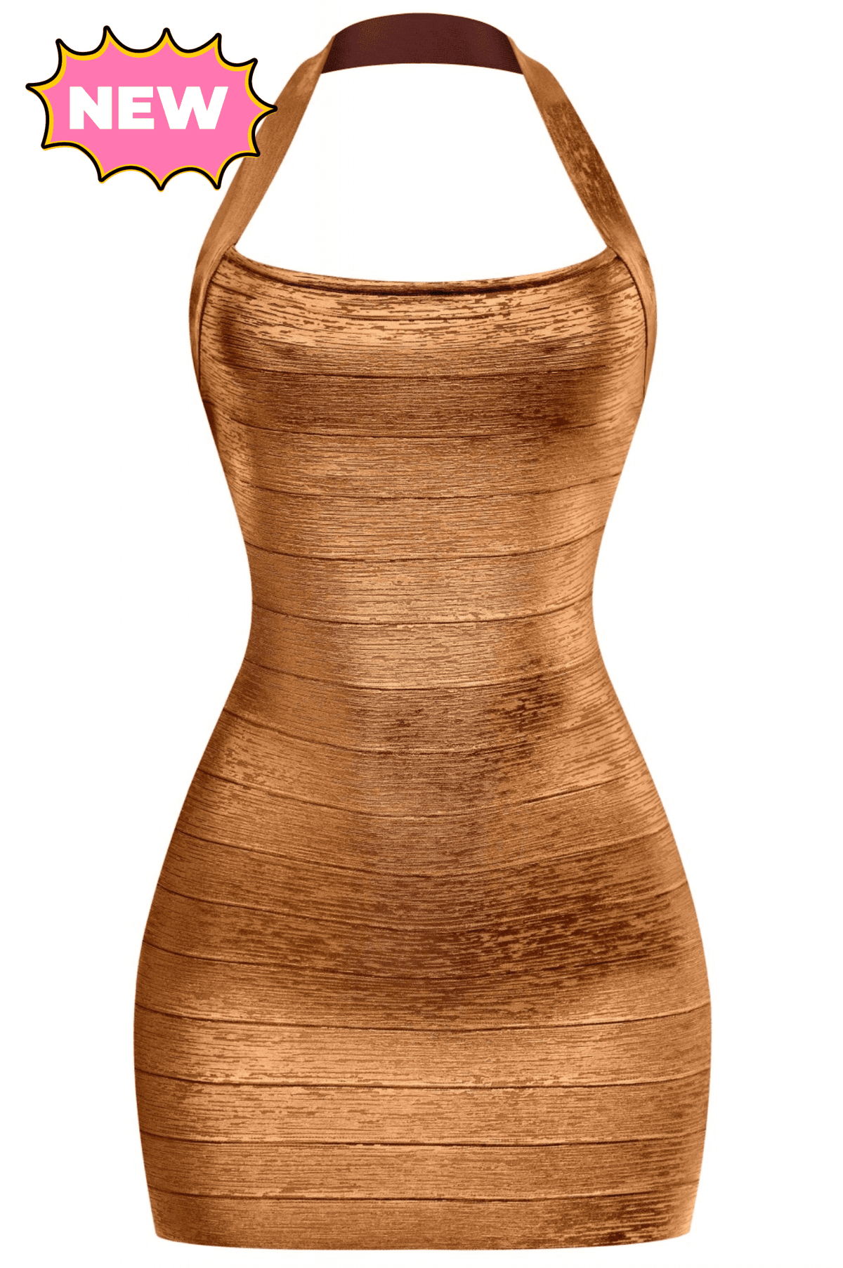 Cierra Metallic Bandage Dress (Bronze Brown)
