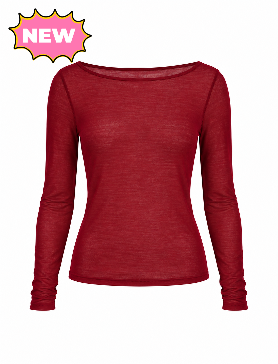 Raquella Sheer Long Sleeve Top (Burgundy Red)