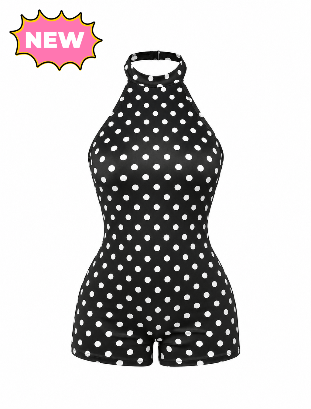 Leticia Halter Romper (Black Polka Dot)