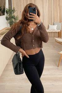 Jace Fuzzy Cropped Sweater (Chocolate Brown)