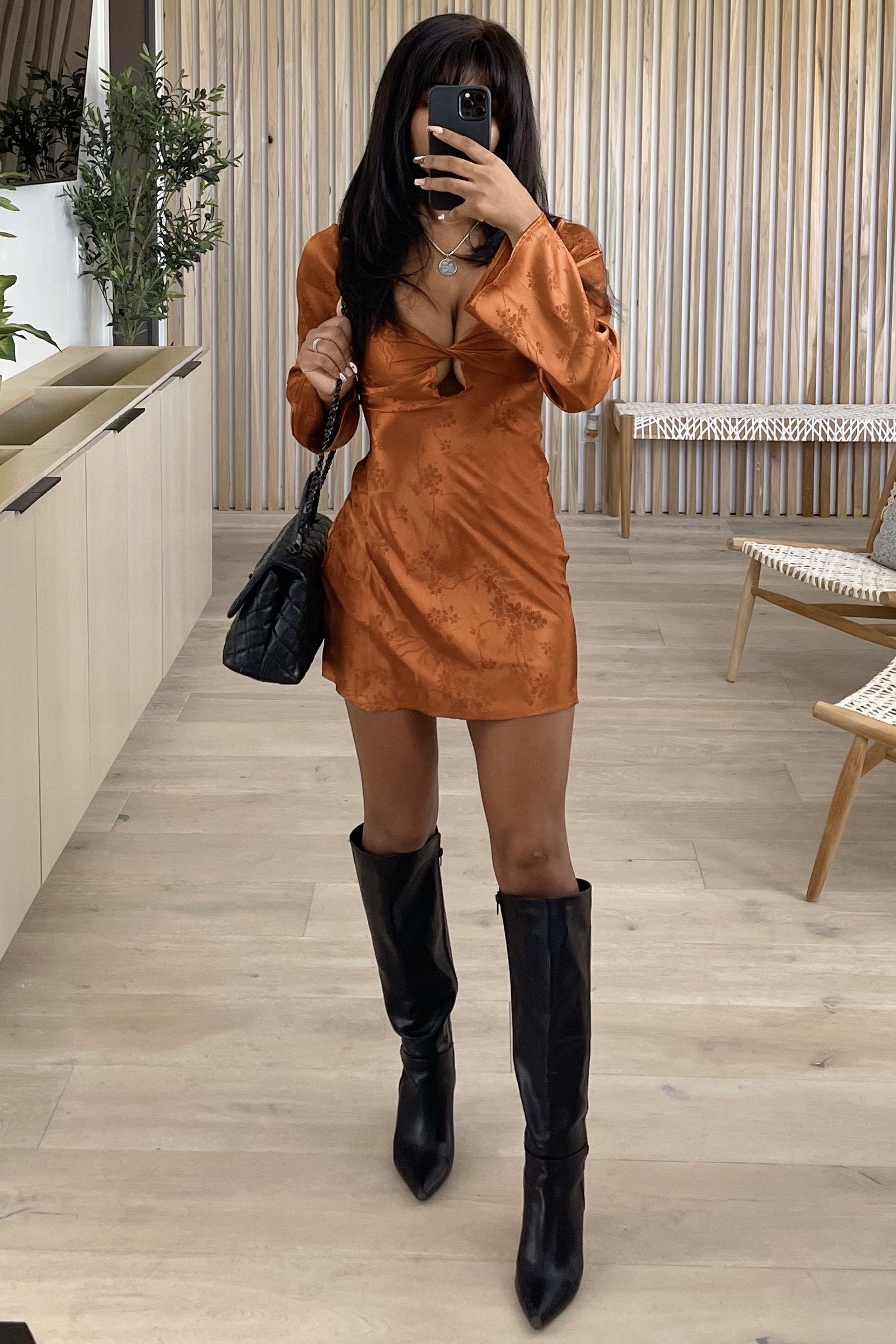 Leanne Satin Dress (Pecan Orange)