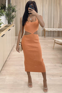 Michelle Knit Cut-Out Midi Dress (Orange)