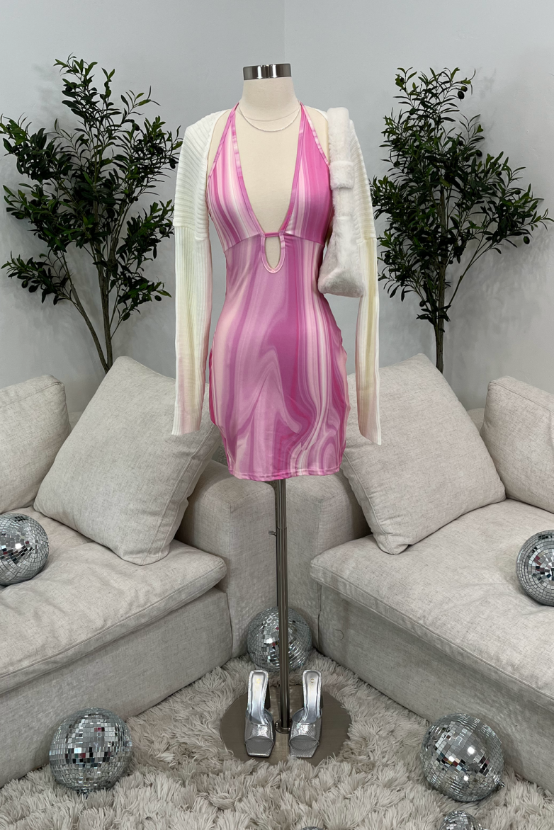 Livi Tie-Dye Halter Mini Dress (Pink Multi)