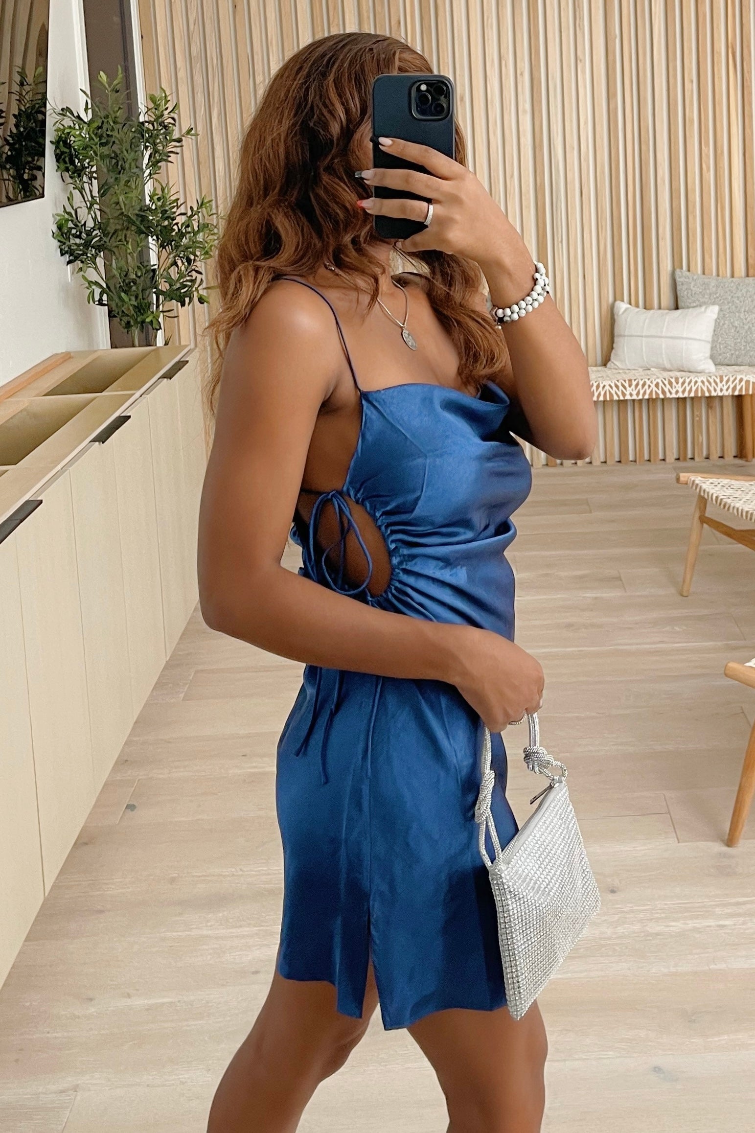 Shyla Satin Cut Out Dress (Royal Blue)
