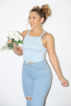 Load image into Gallery viewer, Miley Top (Sky Blue/White Stripe)