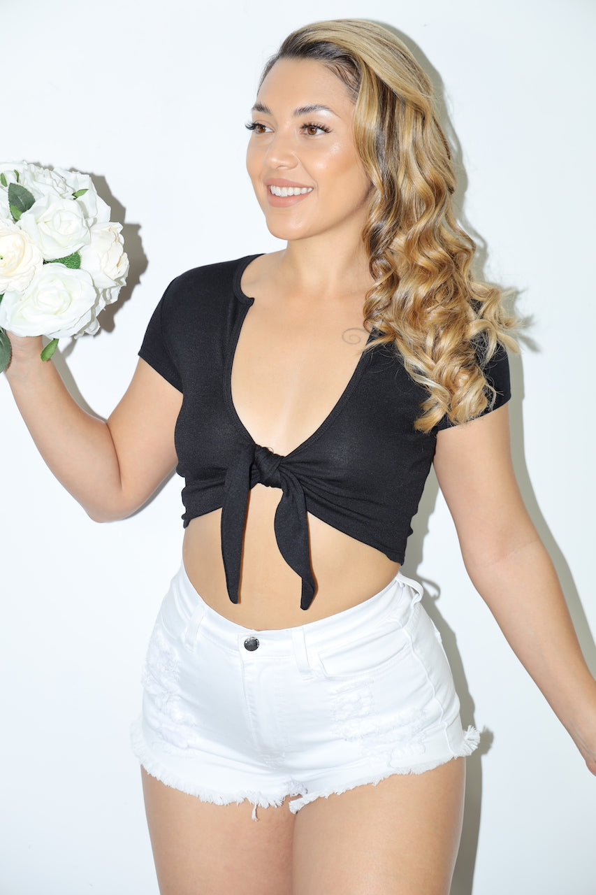 Kayla Tie Crop Top (Black)