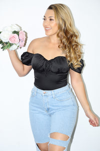 Carly Satin Bodysuit (Black)
