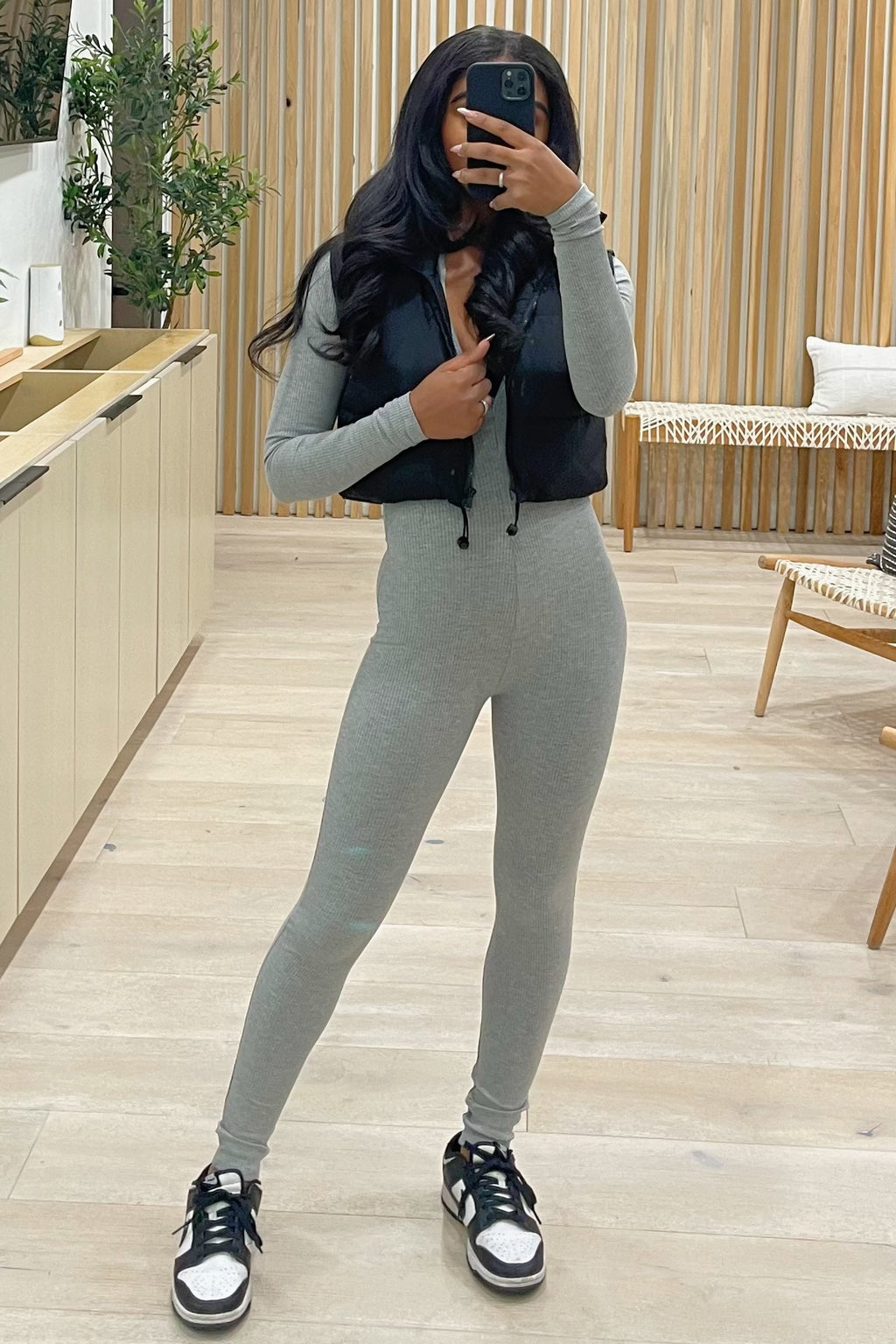 Jada Ribbed Mock Neck Long Sleeve Jumpsuit (Grey)