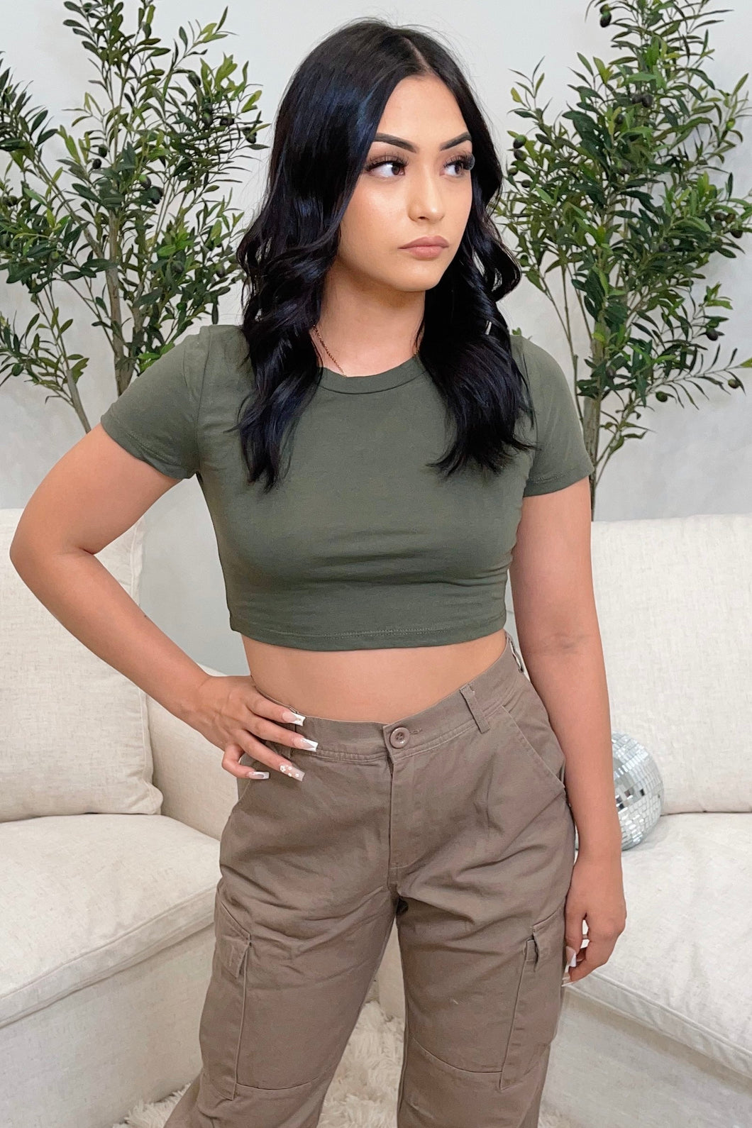 Amy Super Crop Top (Olive Green)