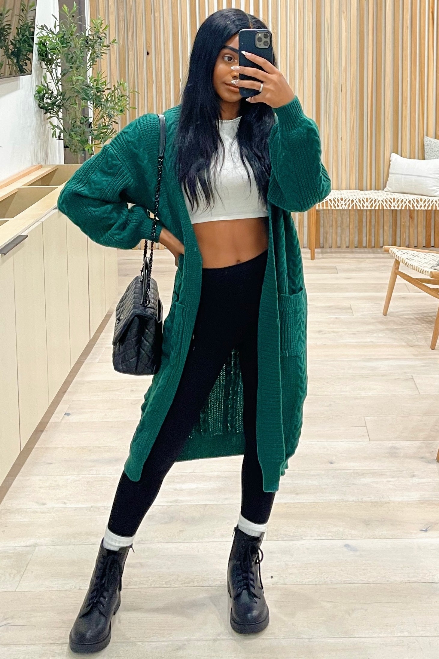 Hollis Cable Knit Maxi Cardigan (Hunter Green)
