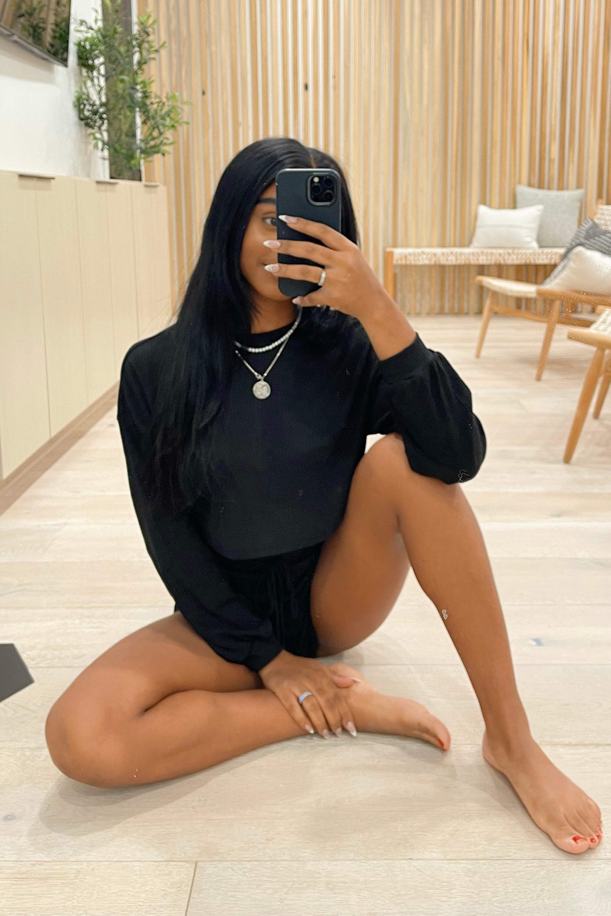 Sunday Knit Cropped Sweater & Shorts Set (Black)