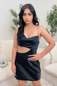 Zara Satin Side Cut Out Mini Dress (Black)