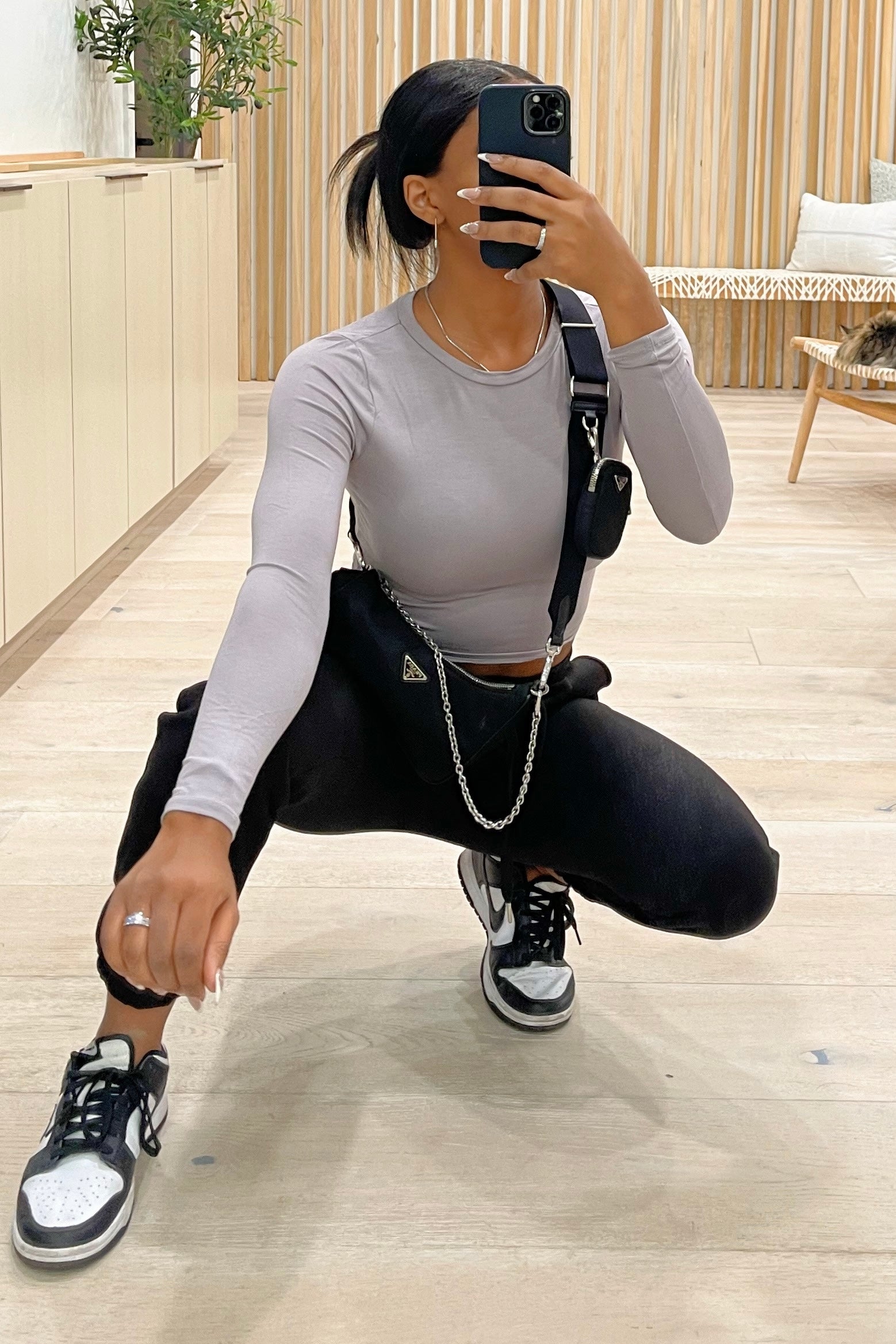 Aubrey Long Sleeve Crop Top (Smoke Grey)
